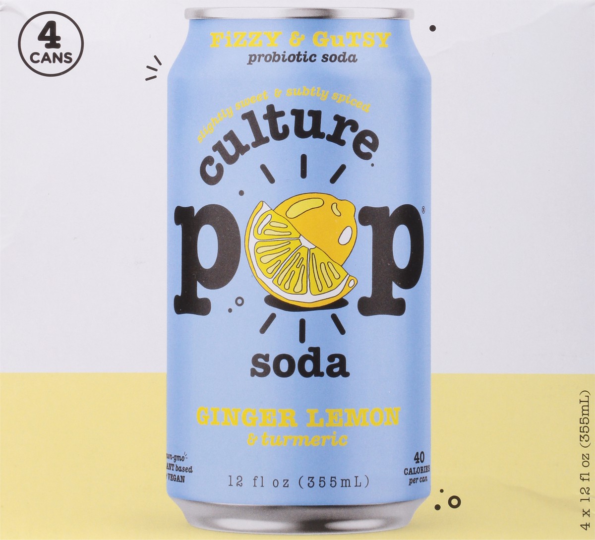 slide 6 of 9, Culture Pop Ginger Lemon & Turmeric Probiotic Soda 4 - 12 fl oz Cans, 4 ct