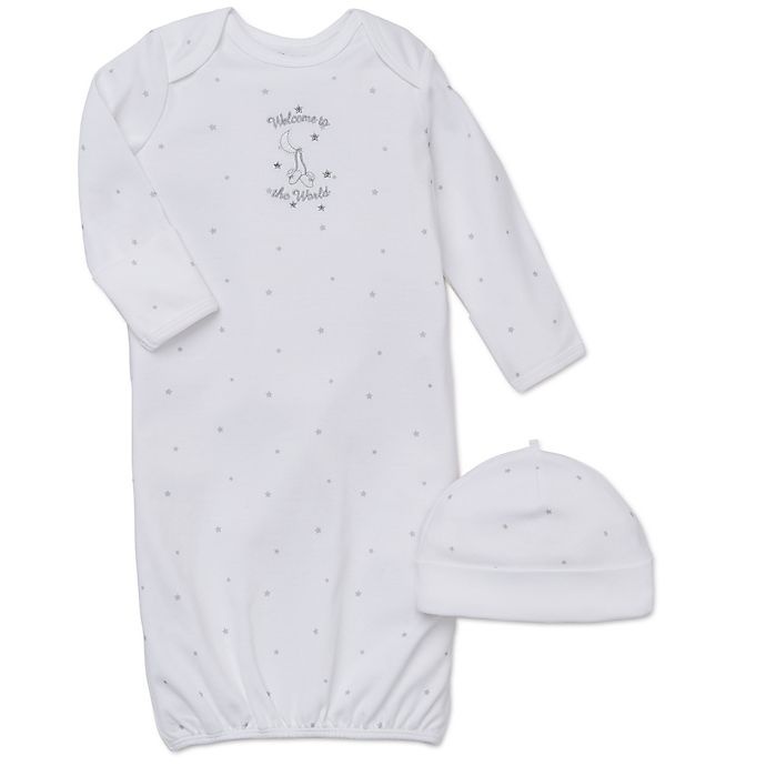 slide 1 of 1, Little Me Welcome to the World'' Long-Sleeve Gown and Hat Set - White'', 2 ct