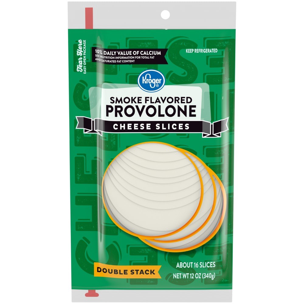 slide 1 of 3, Kroger Smoke Flavoered Provole Cheese Slices, 12 oz