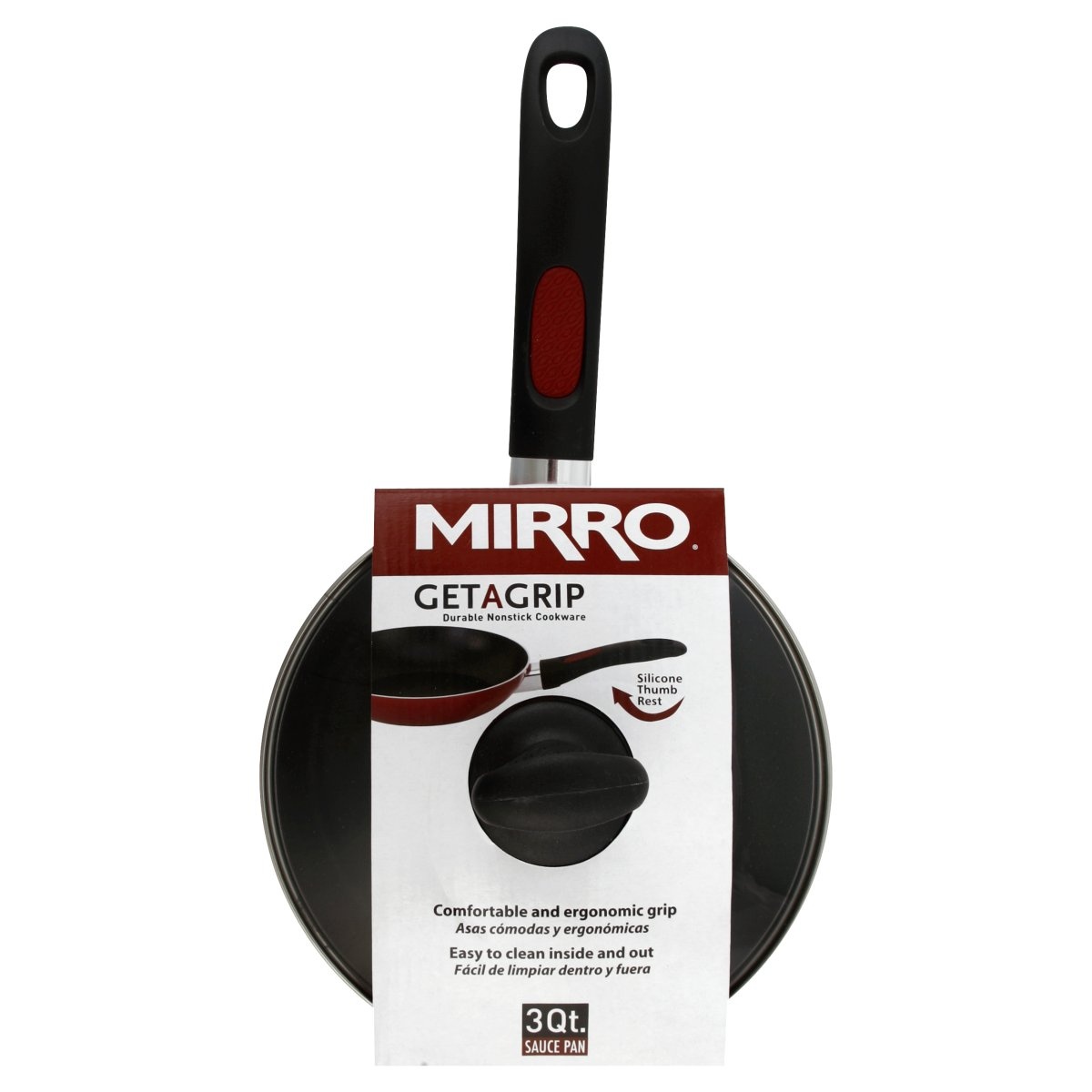 slide 1 of 1, Mirro Get A Grip Nonstick Covered Saucepan - Red, 3 qt
