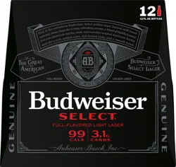 Budweiser Select Full-Flavored Lager Beer, 12 ea