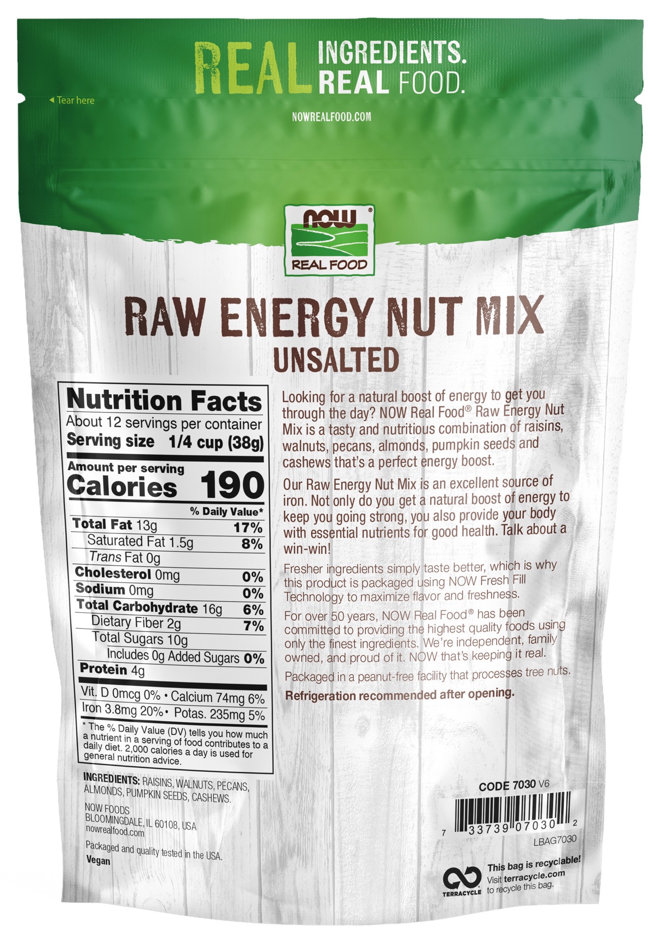 slide 3 of 3, NOW Real Food Raw Energy Nut Mix, Unsalted - 16 oz., 16 oz