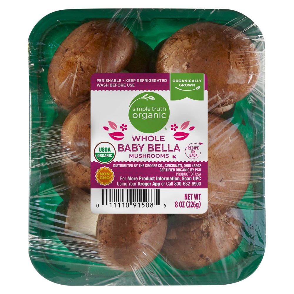 slide 1 of 3, Simple Truth Organic Baby Bella Mushrooms - Whole, 8 oz