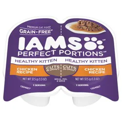 IAMS Perfect Portions Grain Free Premium Kitten Healthy Kitten Cuts in Gravy Chicken Recipe Cat Food 2 - 1.3 oz Each