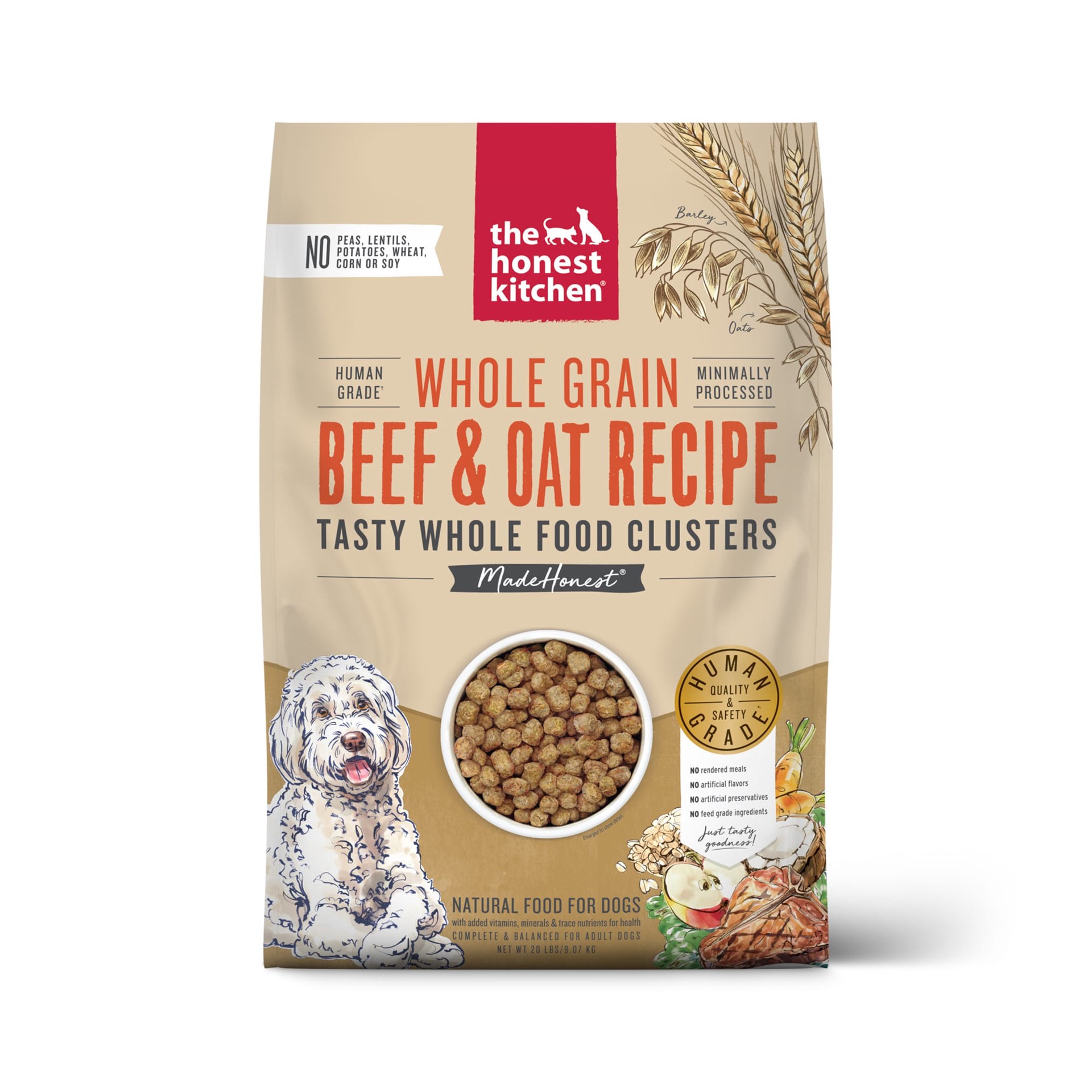slide 1 of 8, The Honest Kitchen Whole Food Clusters Whole Grain Beef & Oat Dry Dog Food, 20 lbs., 20 lb