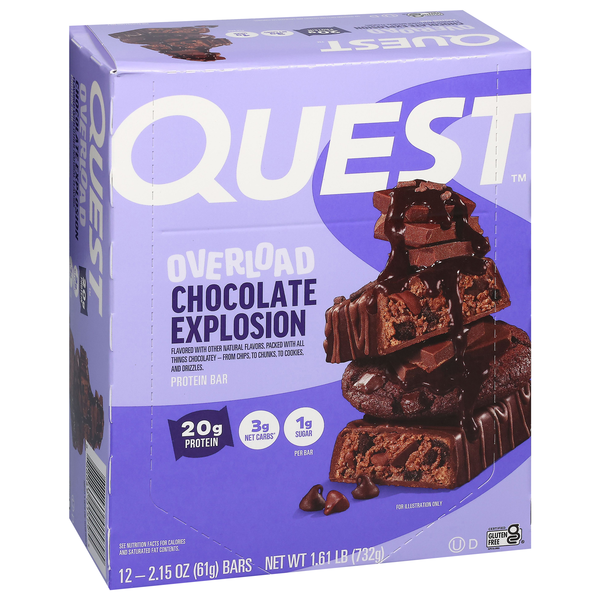 slide 1 of 1, Quest Overload Chocolate Explosion Protein Bar 12 - 2.15 oz Bars, 12 ct