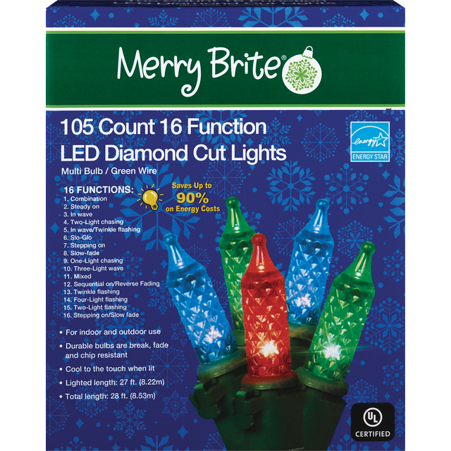 slide 1 of 1, Merry Brite 105 Count 16 Function Multi Color LED Diamond Cut Lights, 105 ct