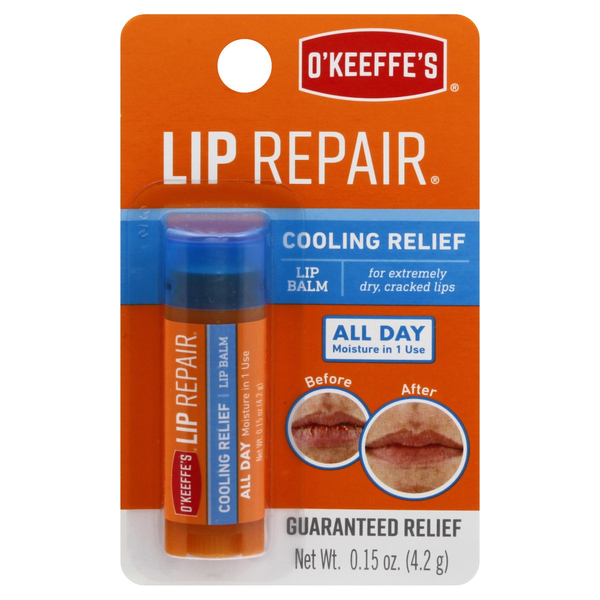 slide 1 of 9, O'Keeffe's Cooling Relief Lip Repair Balm, 0.15 oz