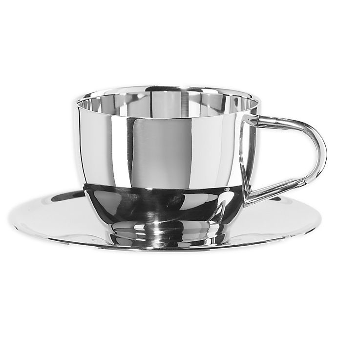 slide 1 of 1, Oggi Double Wall Cappuccino Cup and Saucer - Stainless Steel, 1 ct