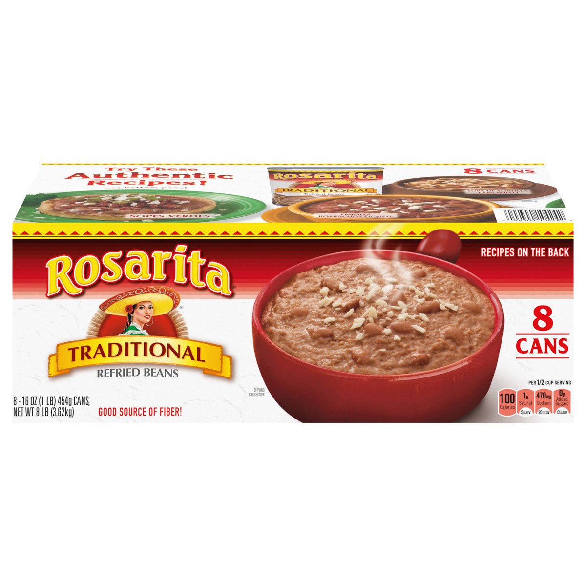 slide 1 of 5, Rosarita Traditional Refried Beans (16oz., 8 Pk.), 8 ct