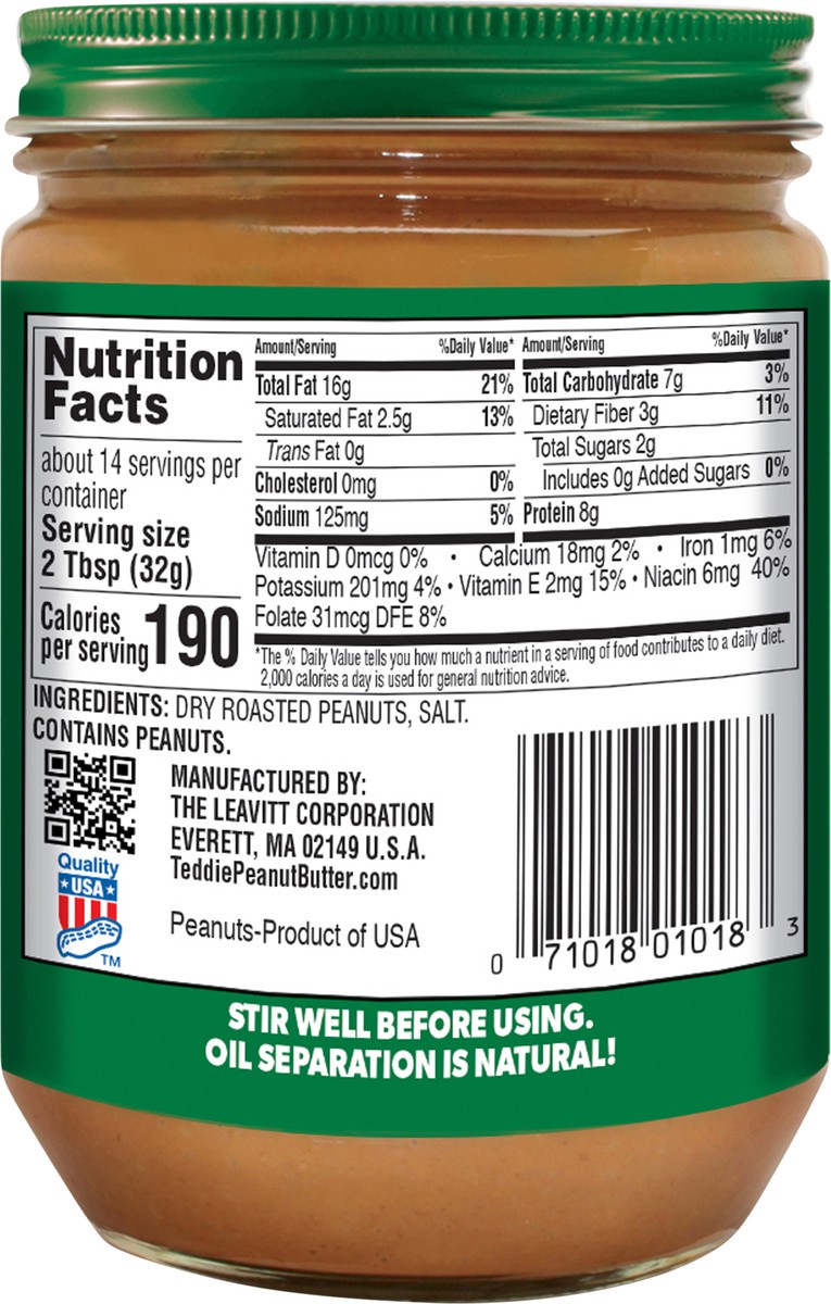 slide 9 of 10, Teddie Natural Smooth Peanut Butter - 16 oz, 16 oz