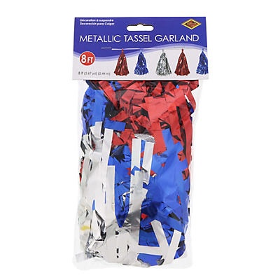 slide 1 of 1, Beistle Patriotic Metallic Tassel Garland, 8 ft