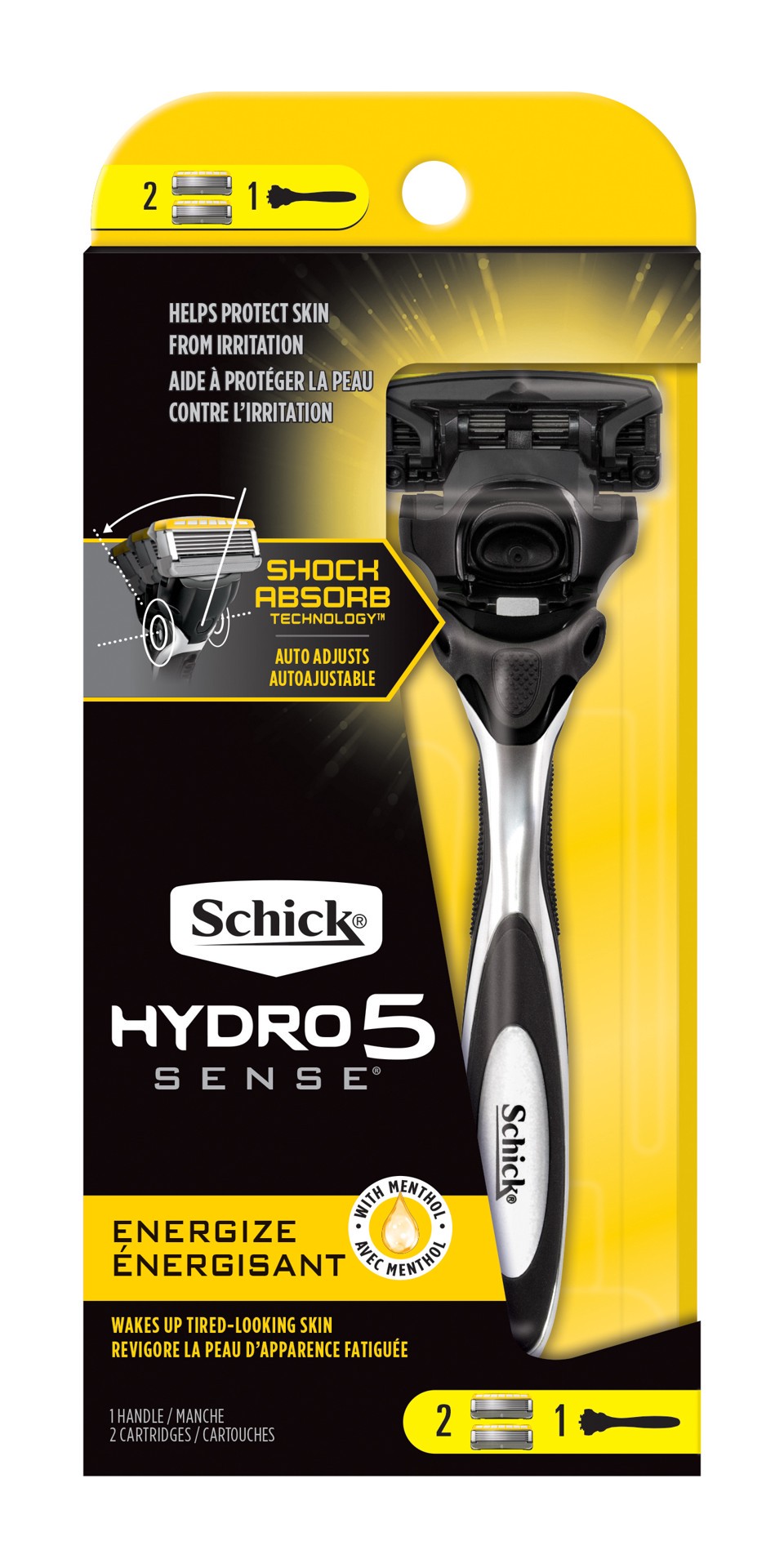 slide 1 of 1, Schick Hydro Sense Razor for Men with Shock Absorbent Technology, Includes 1 Razor Handle and 2 Razor Blades Refills, 1 ct