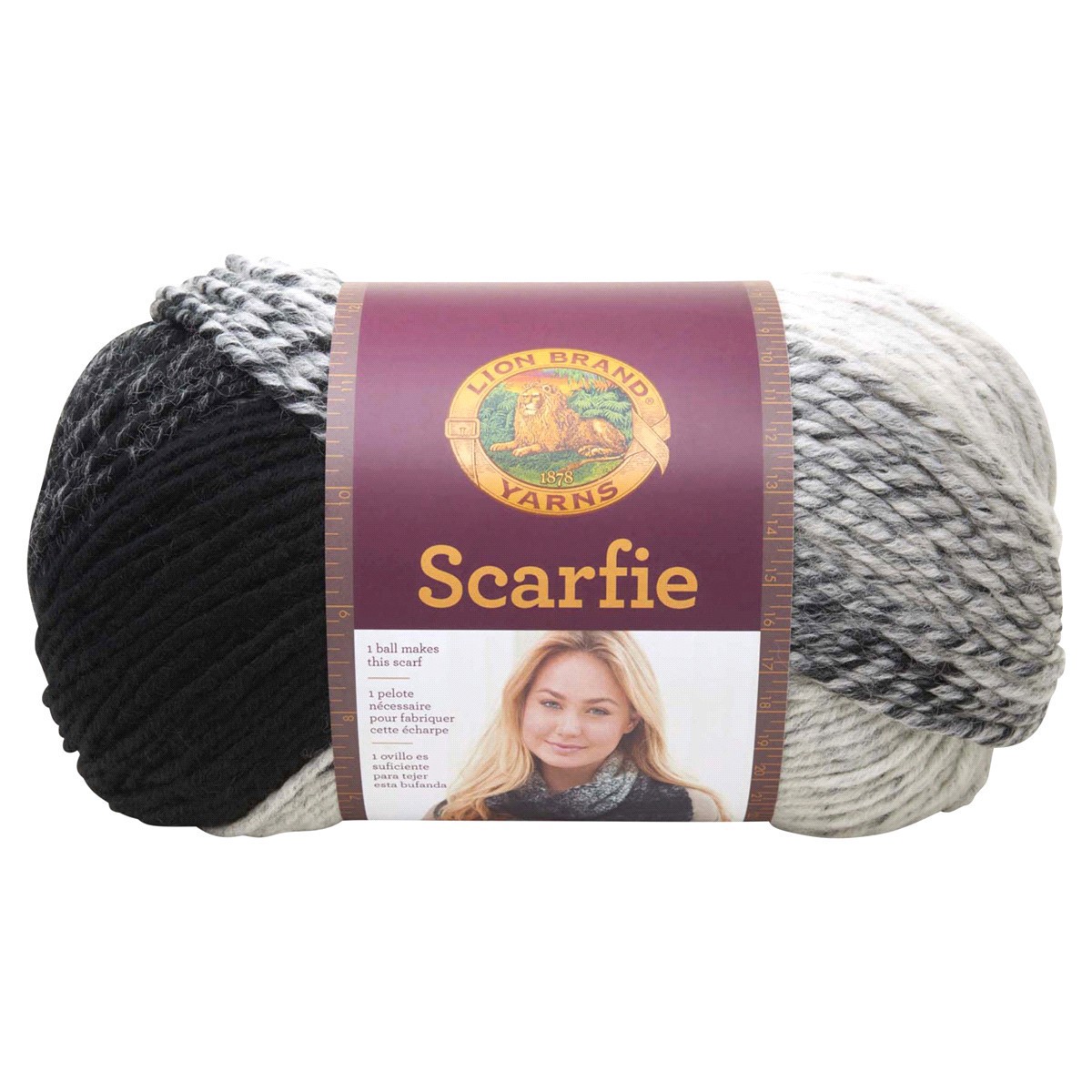 slide 1 of 5, Lion Brand Scarfie Yarn - Cream/Black, 5.3 oz