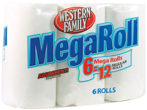 slide 1 of 1, Western Family Mega Roll Towel, 6 ct