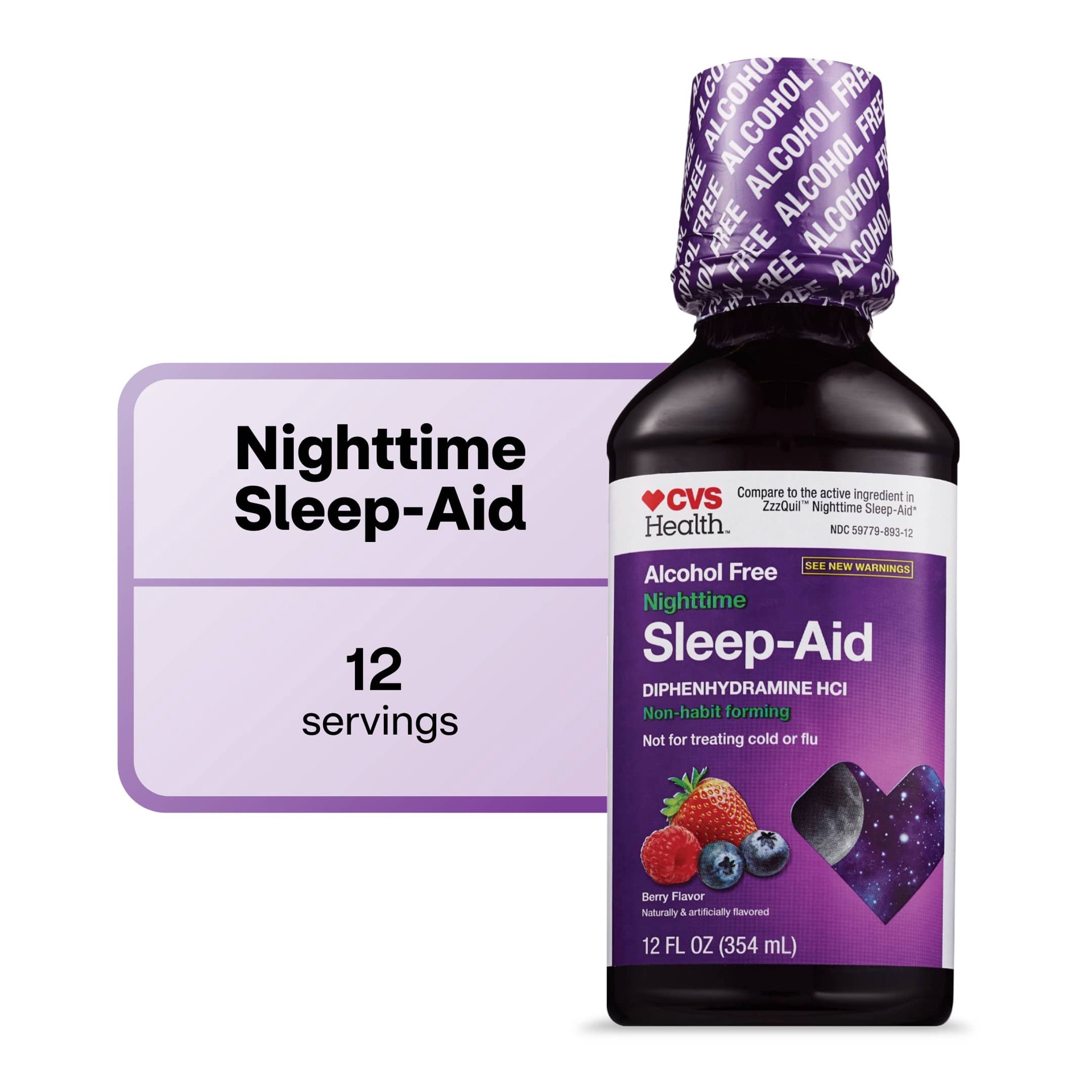 slide 1 of 1, CVS Health Nighttime Sleep Aid Diphenhydramine Hci Liquid, Berry, 12 Fl Oz, 12 oz