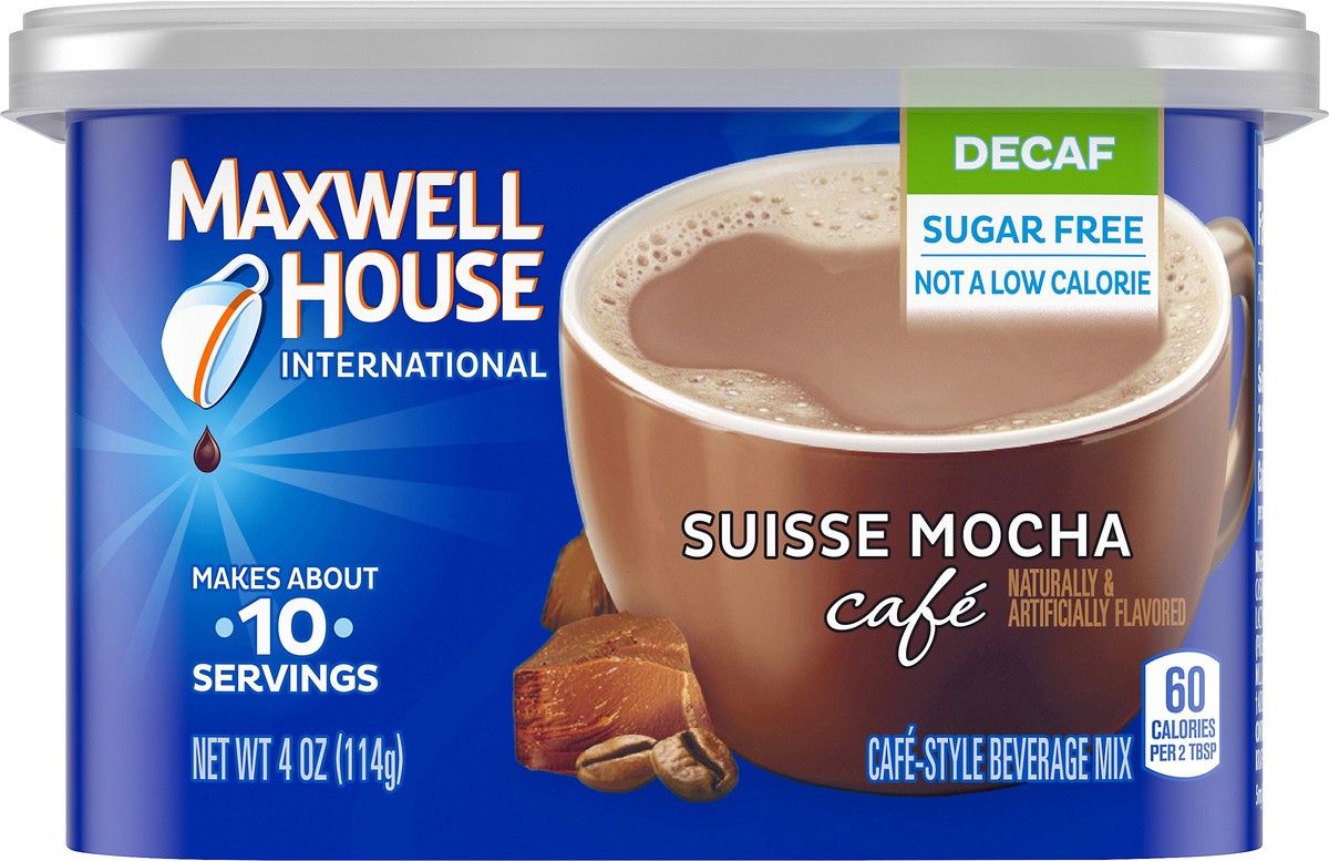 slide 6 of 9, Maxwell House International Decaf Sugar Free Suisse Mocha Cafe Beverage Mix, Decaffeinated, 4 oz Can, 4 oz