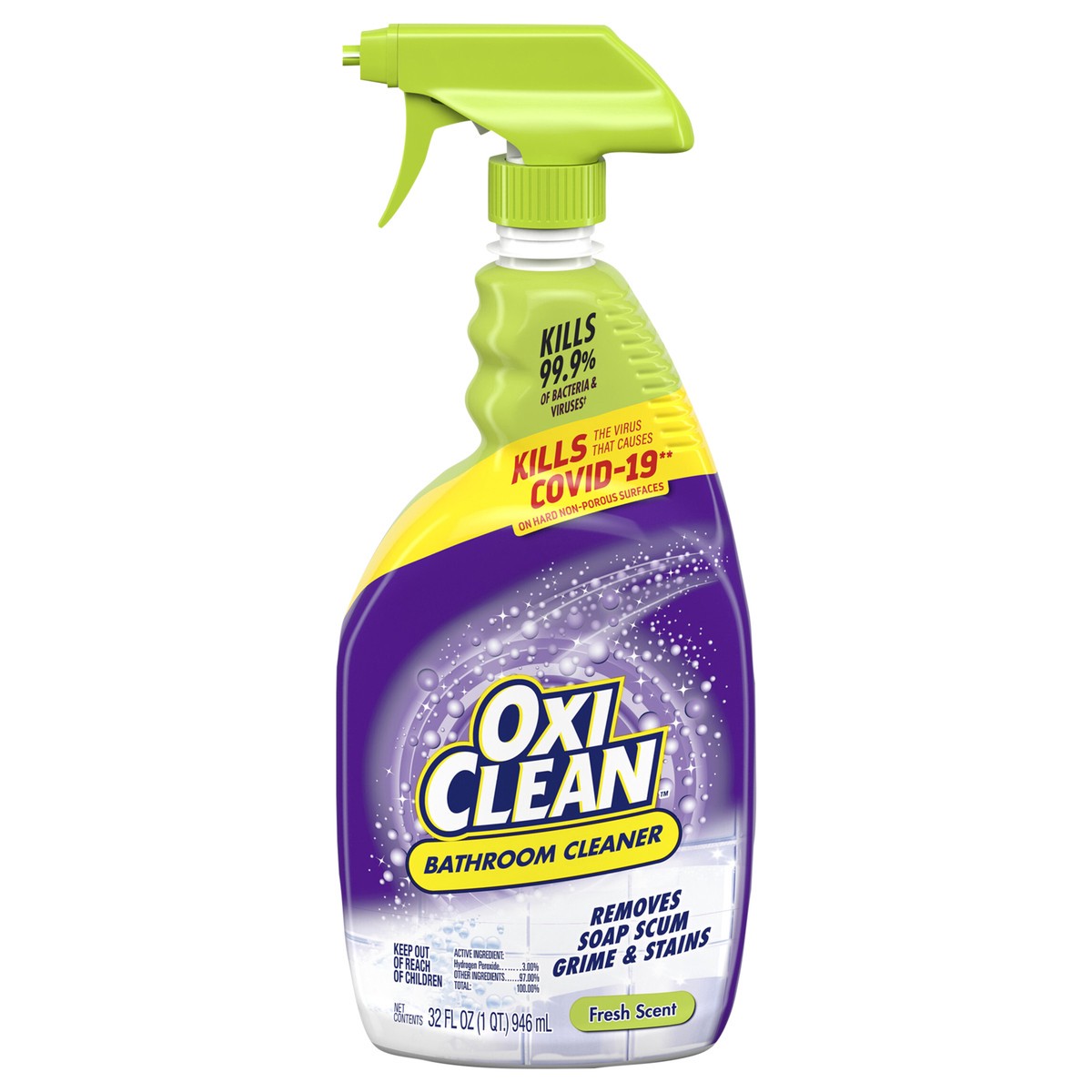 slide 1 of 3, Oxi-Clean Bathroom Cleaner, Shower, Tub & Tile, Powered by OxiClean Stainfighters, 32 oz, 32 fl oz