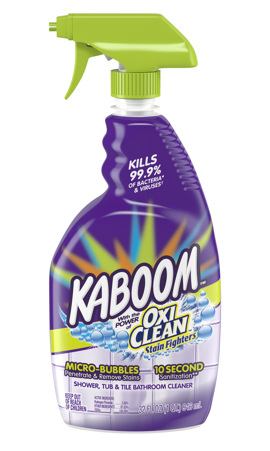 slide 1 of 3, Kaboom Shower, Tub & Tile with the power of OxiClean Stainfighters, 32oz. Bathroom Cleaner, 32 fl oz
