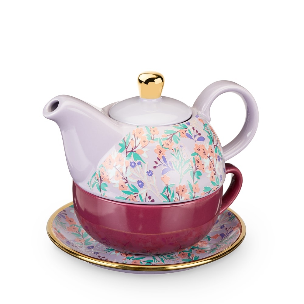 slide 1 of 1, true Fabrications Addison Wildflower Tea For One Teapot And Cup Set - Purple, 1 ct