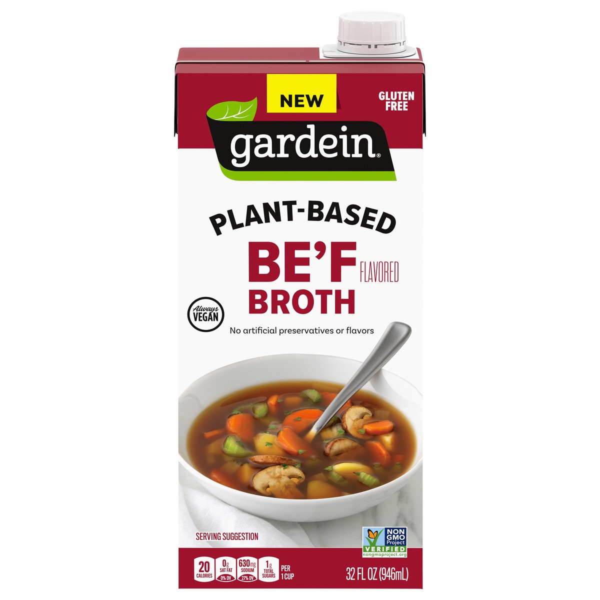 slide 1 of 5, Gardein Plant-Based Be'f Flavored Broth, 32 oz., 32 fl oz