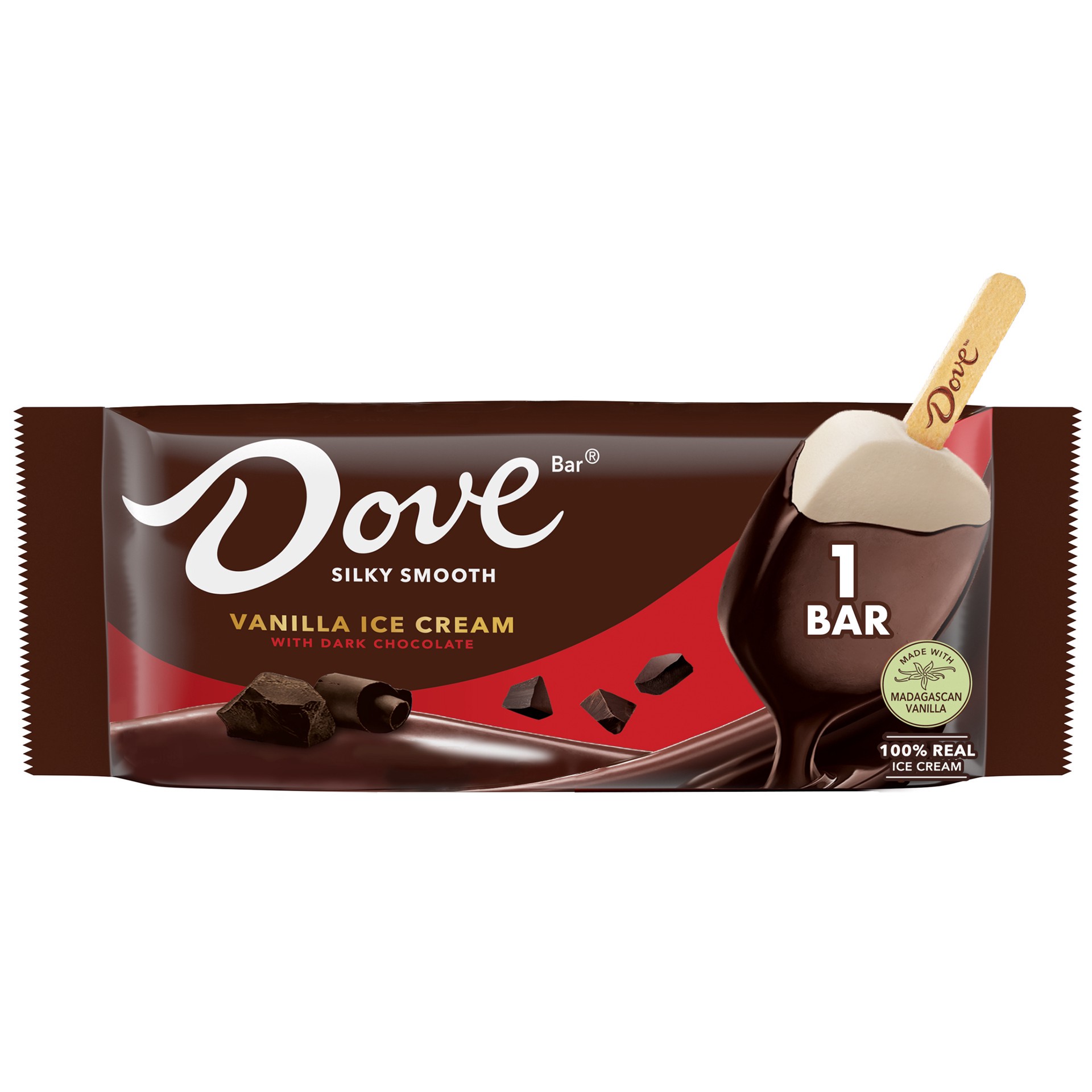 slide 1 of 6, DOVE Vanilla Ice Cream Bar Coated With Dark Chocolate, 2.89 Oz, 2.89 fl oz
