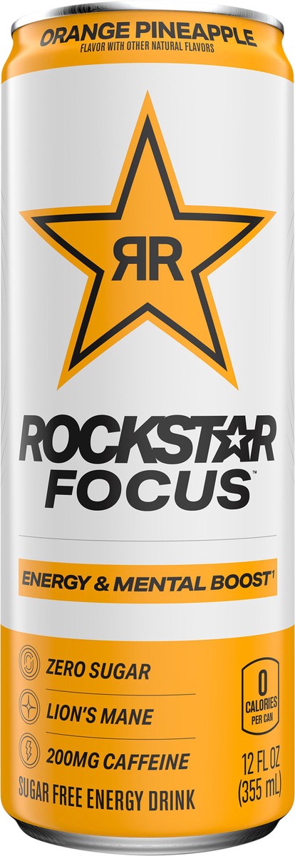 slide 5 of 10, Rockstar Focus Sugar Free Energy Drink Orange Pineapple - 12 fl oz, 12 fl oz