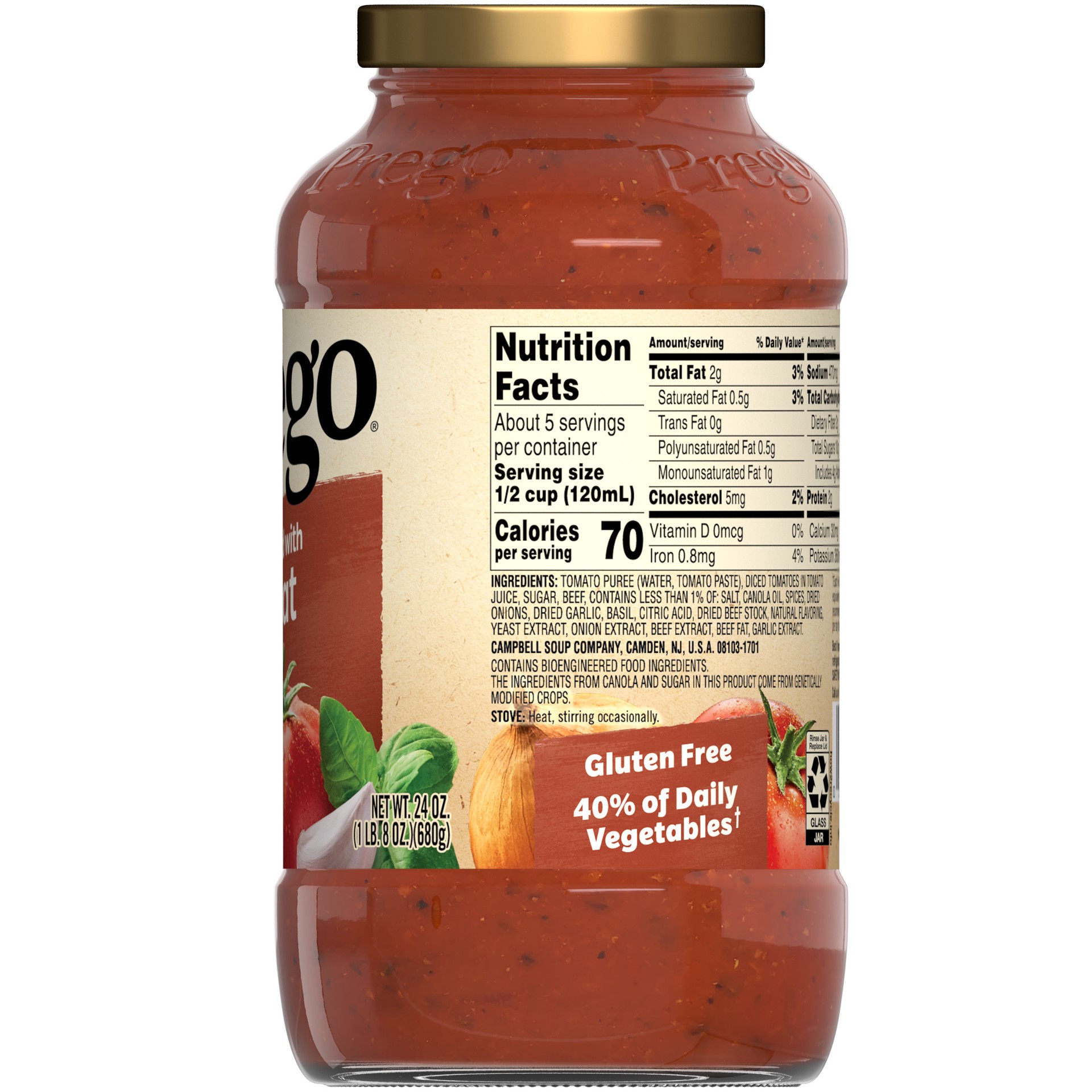 slide 3 of 5, Prego Italian Tomato Pasta Sauce Flavored With Meat, 24 oz Jar, 24.000 oz