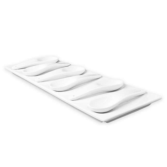 slide 1 of 1, Red Vanilla Flat Appetizer Serving Dishes and Tray, 7 ct