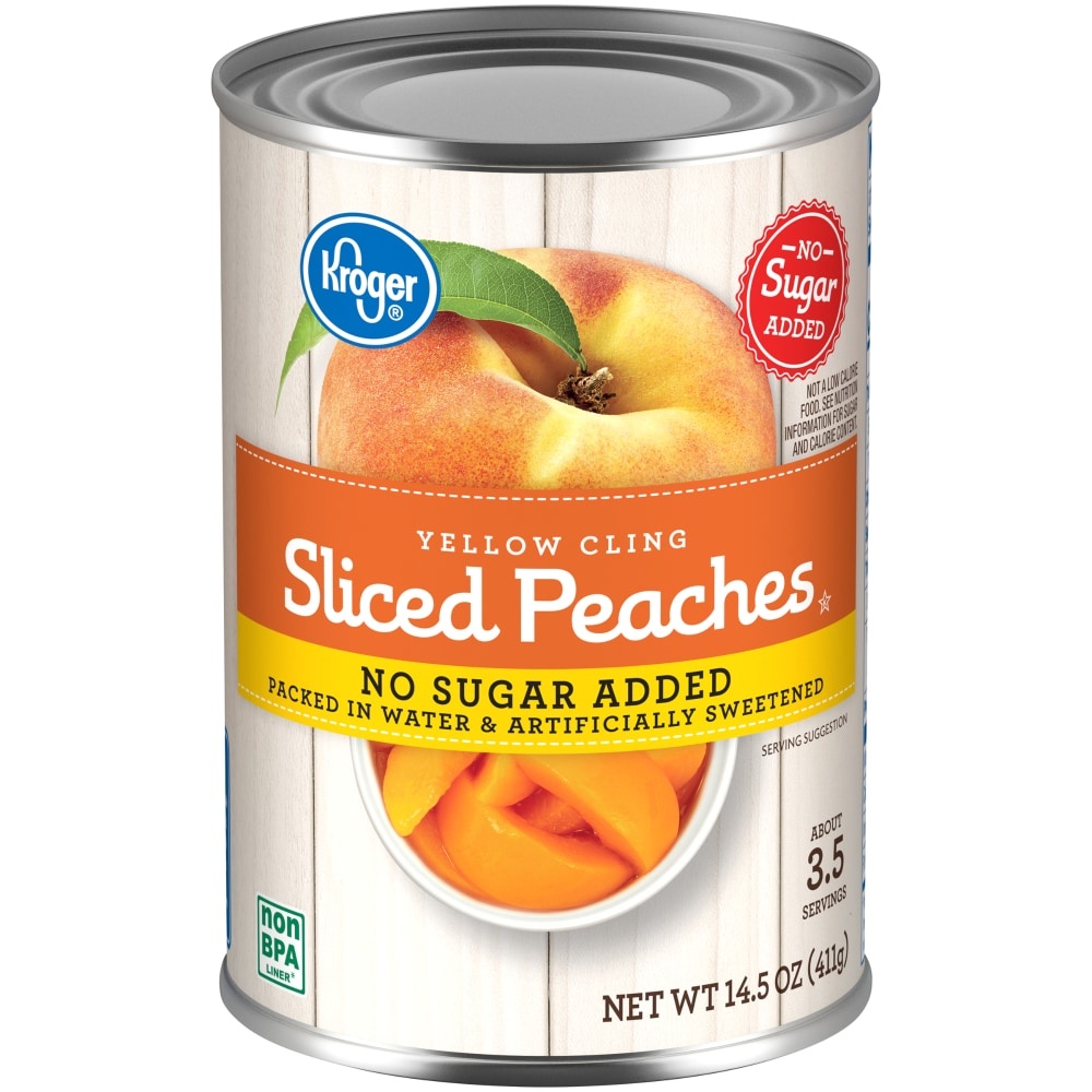 slide 1 of 1, Kroger No Sugar Added Sliced Peaches, 14.5 oz