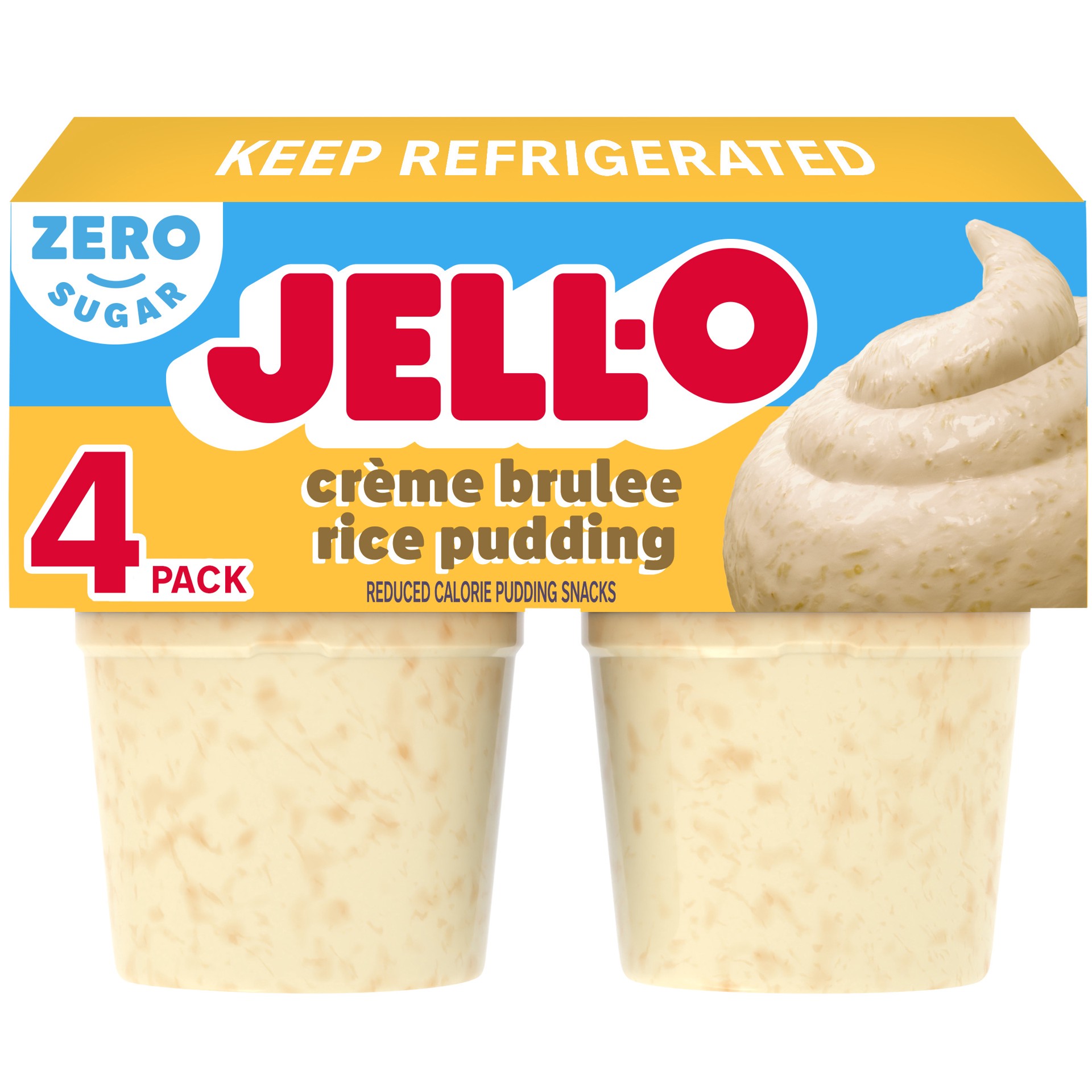 slide 1 of 5, Jell-O Zero Sugar Artificially Flavored Creme Brulee Rice Pudding Ready-to-Eat Snack Cups, 4 ct Cups, 4 ct