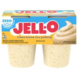 Jell-O Zero Sugar Artificially Flavored Creme Brulee Rice Pudding Ready-to-Eat Snack Cups, 4 ct Cups