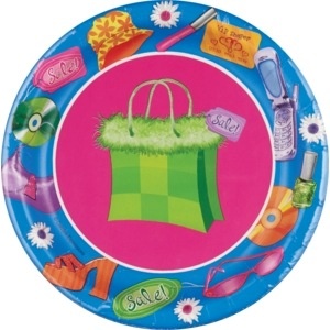 slide 1 of 1, Paper Art Snack Paper Plates Shopping Spree Print, 8 ct