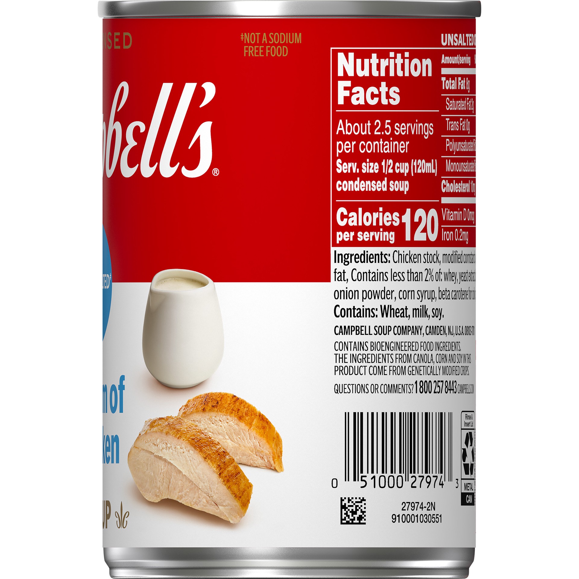 slide 3 of 5, Campbell's Condensed Unsalted Cream of Chicken Soup, 10.5 oz Can, 10.5 oz