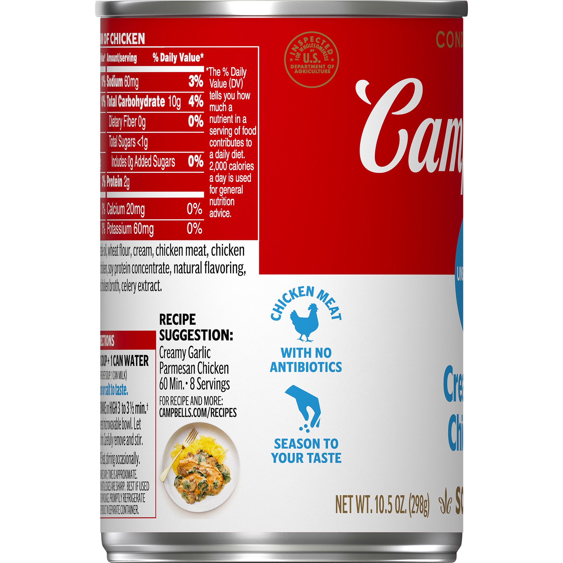 slide 2 of 5, Campbell's Condensed Unsalted Cream of Chicken Soup, 10.5 oz Can, 10.5 oz