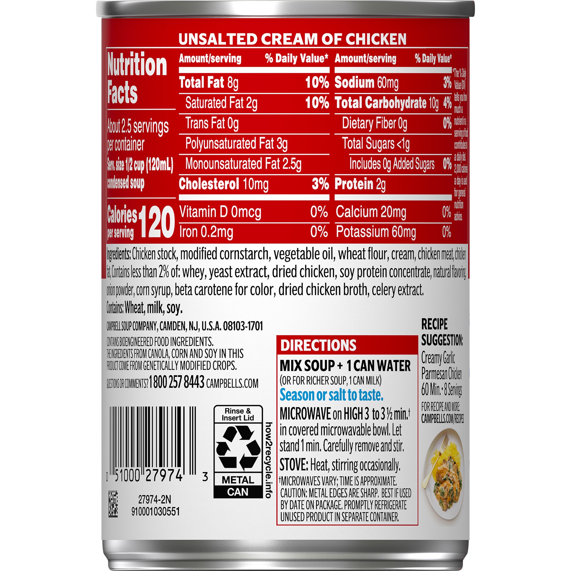 slide 4 of 5, Campbell's Condensed Unsalted Cream of Chicken Soup, 10.5 oz Can, 10.5 oz