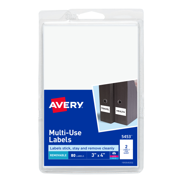 slide 1 of 6, Avery Removable Inkjet/Laser Multipurpose Labels, 5453, White, 80 ct; 3 in x 4 in