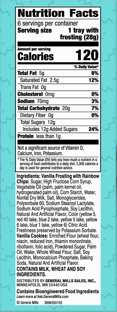 slide 4 of 9, Dunkaroos Vanilla Cookies and Rainbow Chip Frosting, 1 oz, 6 ct, 6 ct