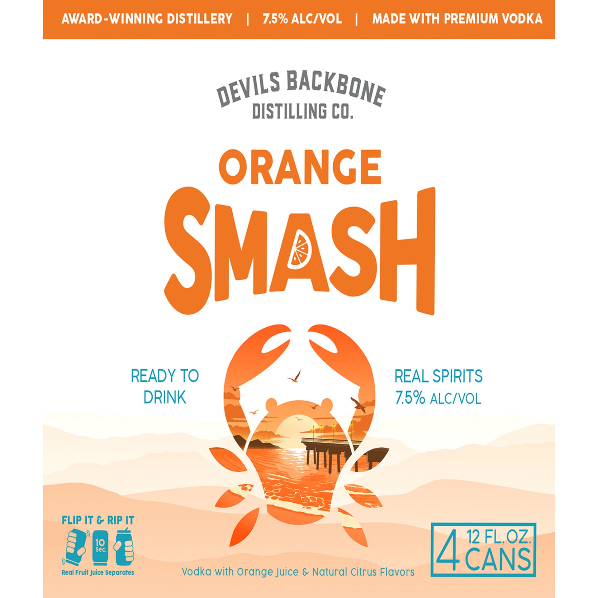 slide 3 of 3, Devils Backbone Distilling Co. Devil's Backbone Devils Rtd Orange Smash 4 Pack, 12 fl oz Cans, 48 fl oz