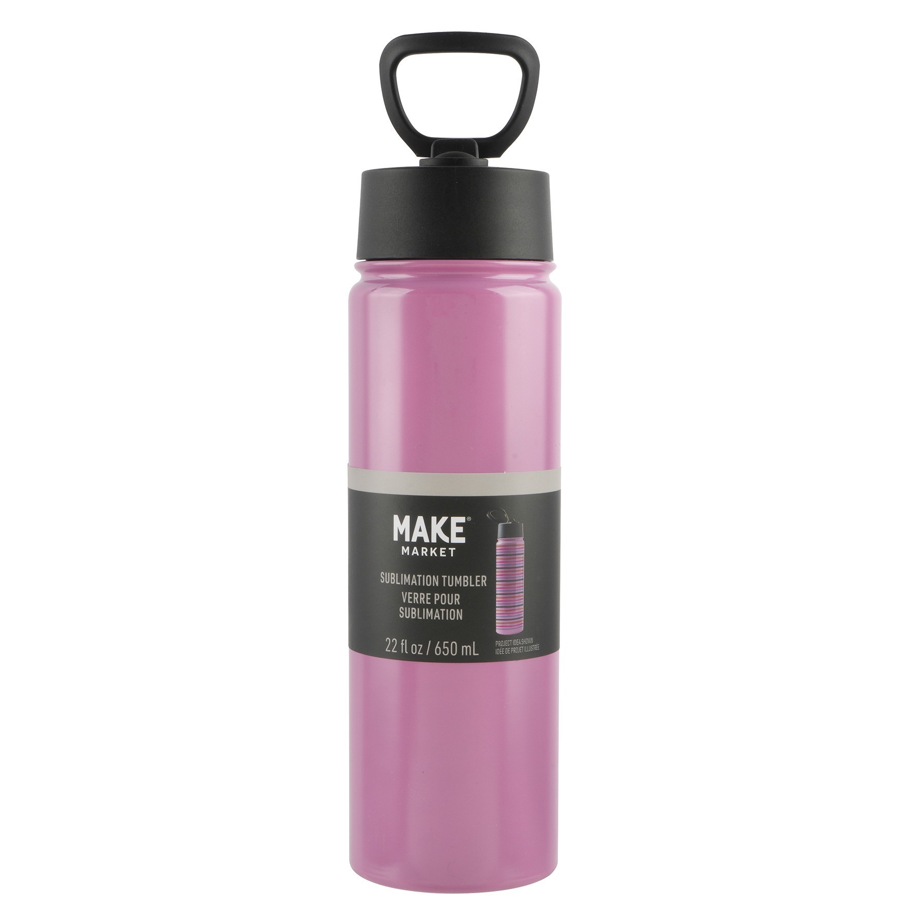 slide 2 of 3, 22oz. Stainless Steel Sublimation Water Bottle With Travel Lid By Make Market, 22 oz