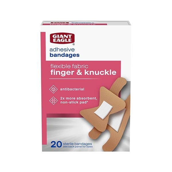 slide 1 of 1, Giant Eagle Antibacterial Adhesive Bandages, Flexible Fabric Finger & Knuckle, 20 bc