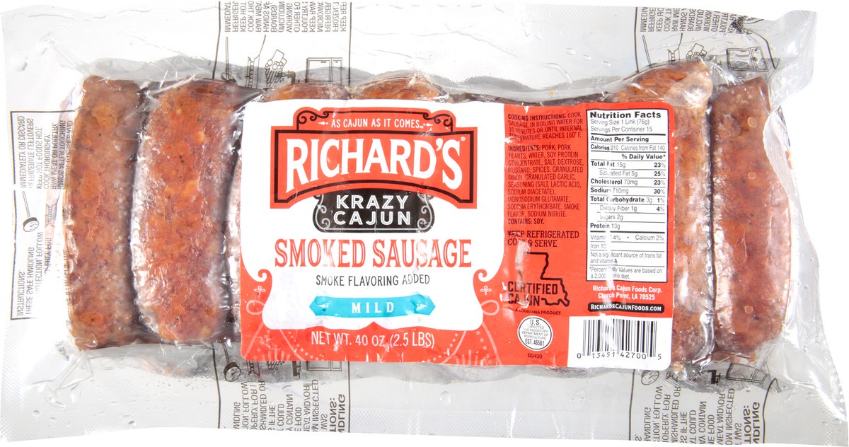 slide 3 of 12, Richard's Krazy Cajun Mild Smoked Sausage 40 oz, 40 oz