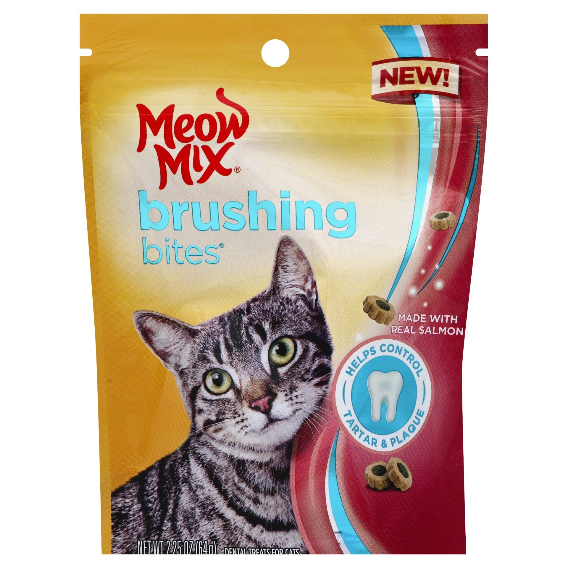 slide 1 of 1, Meow Mix Brushing Bites Dental Treats For Cats Salmon, 2.25 oz
