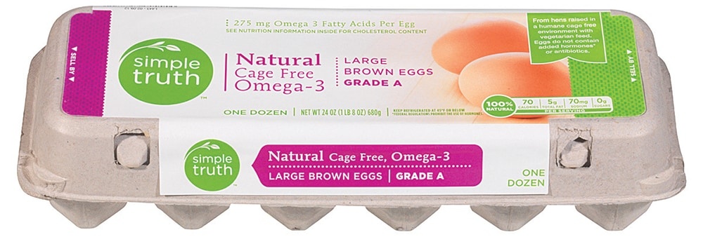 slide 1 of 1, Simple Truth Cage Free Omega 3 Dha Large Brown Eggs Grade A, 12 ct