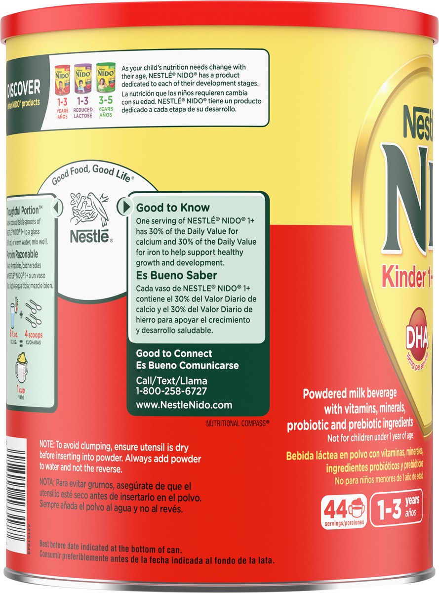 slide 3 of 9, Nido Nestle NIDO Kinder 1+ Toddler Powdered Milk Beverage - Canister - Shelf Stable Toddler Drink 56.3 oz., 56.3 oz