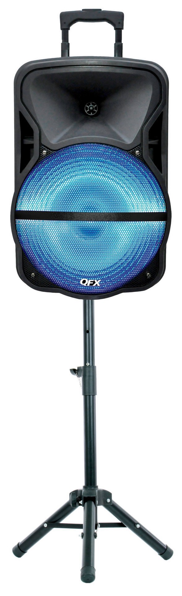 slide 1 of 1, QFX Battery Powered Portable Pa Speaker With Tripod, 1 ct
