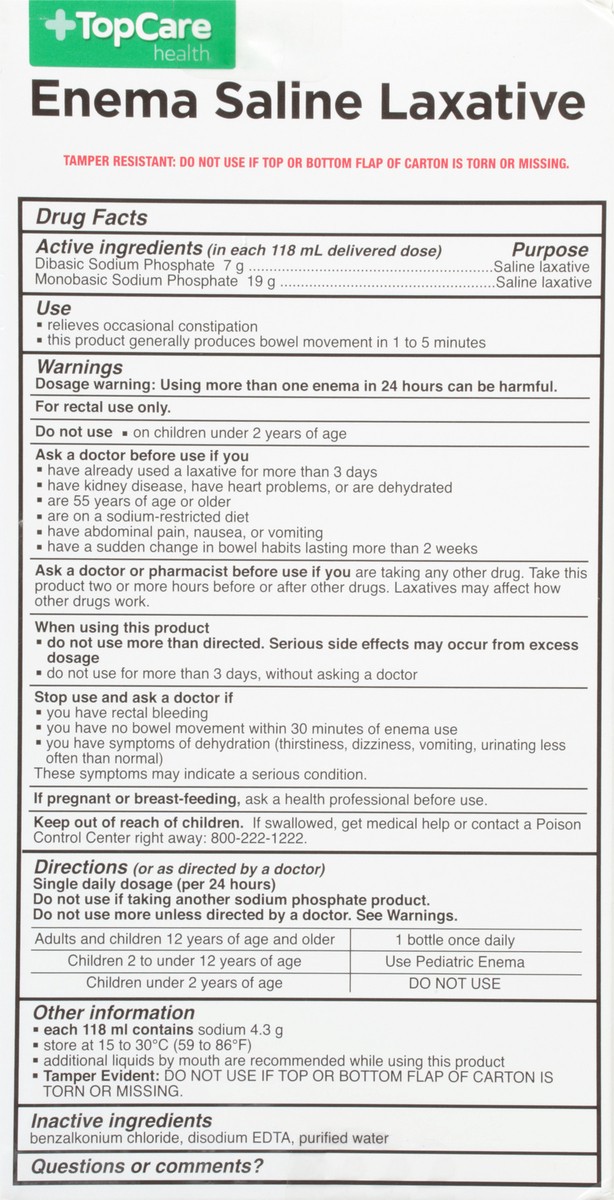 slide 5 of 9, TopCare Health Enema Saline Laxative Twin Pack 2 - 4.5 fl oz Bottles, 2 ct