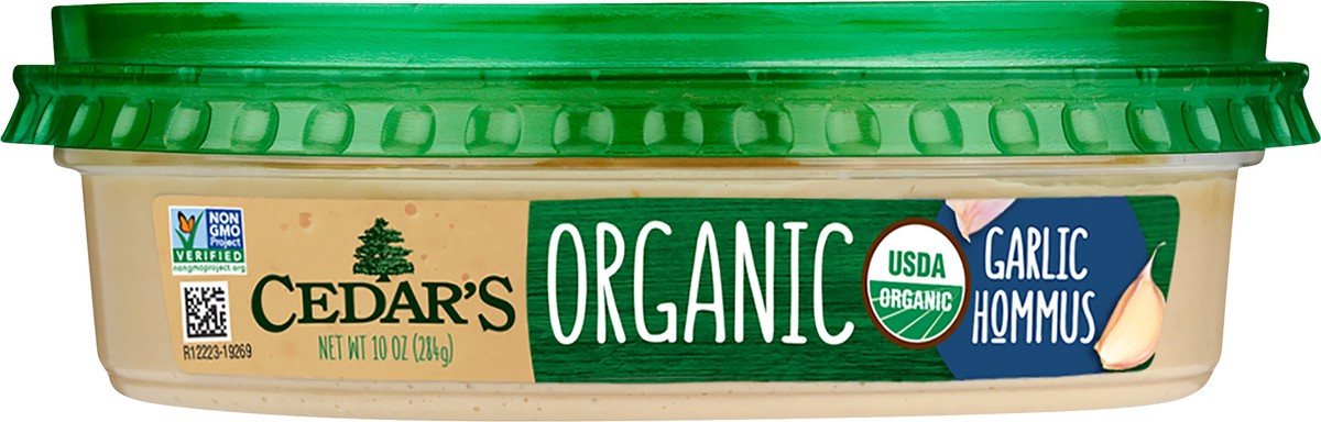 slide 4 of 4, Cedar's Organic Hommus Garlic With Toppings, 10 oz