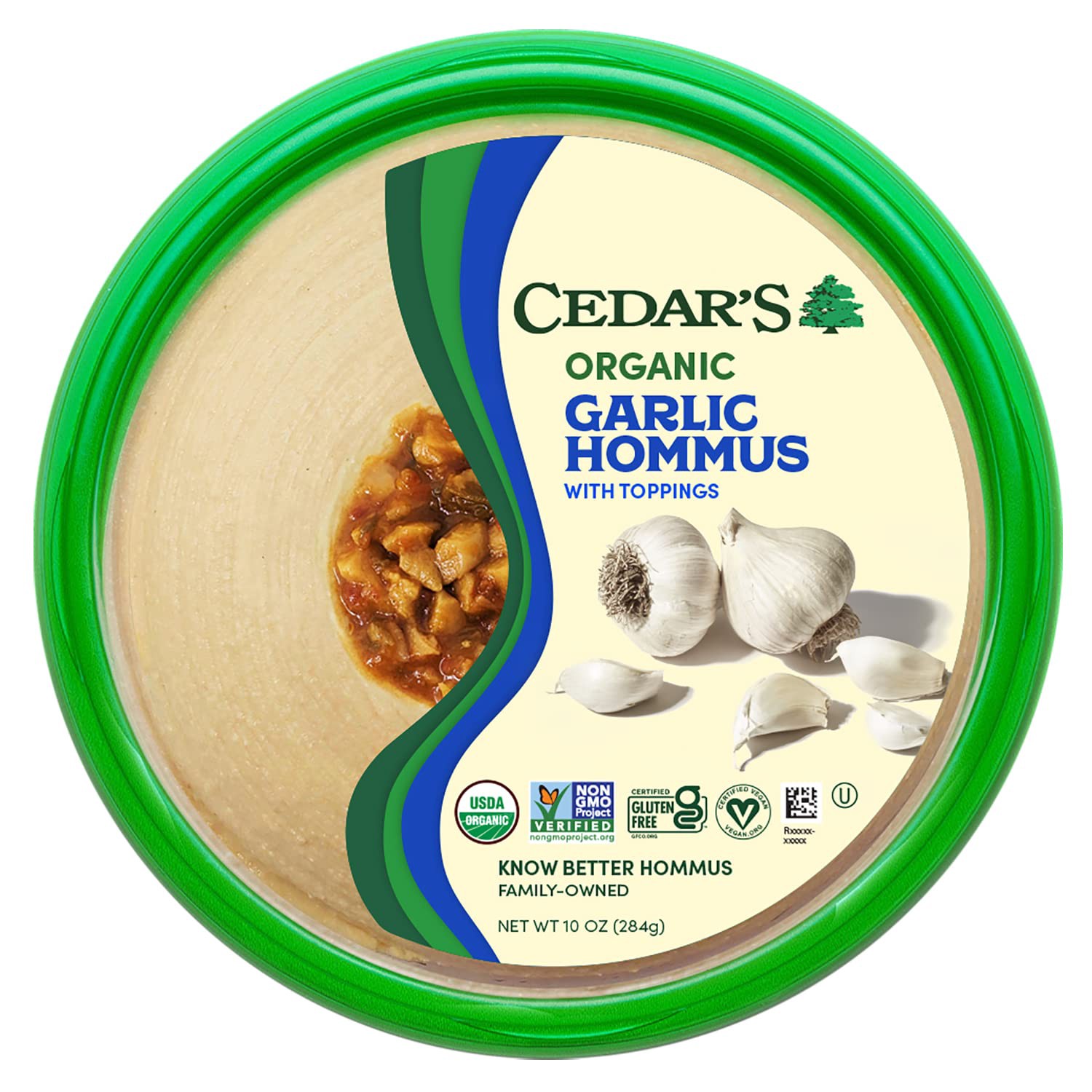 slide 1 of 4, Cedar's Organic Hommus Garlic With Toppings, 10 oz