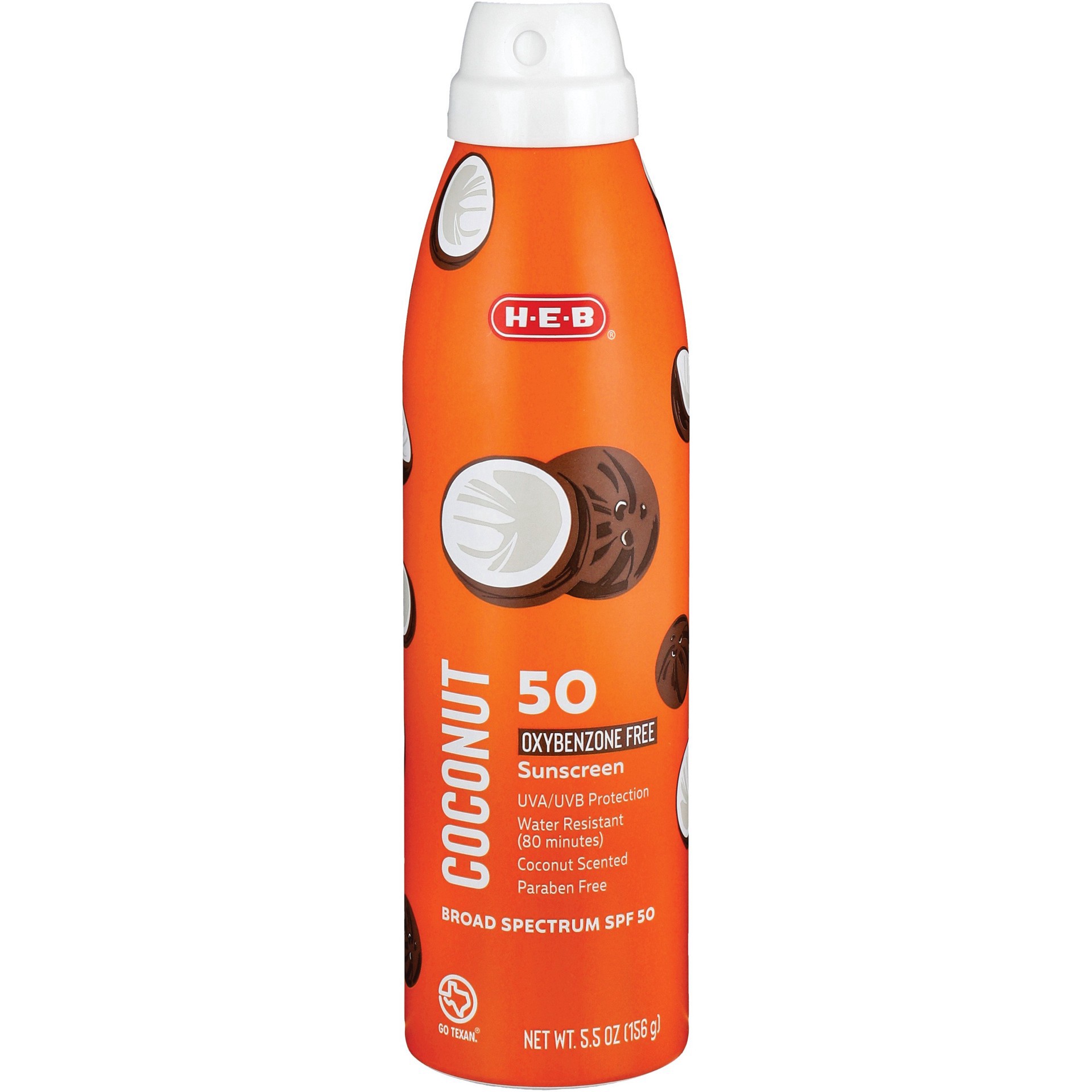 slide 1 of 1, H-E-B Solutions Oxybenzone Free SPF 50 Spray Coconut Scented, 5.5 oz